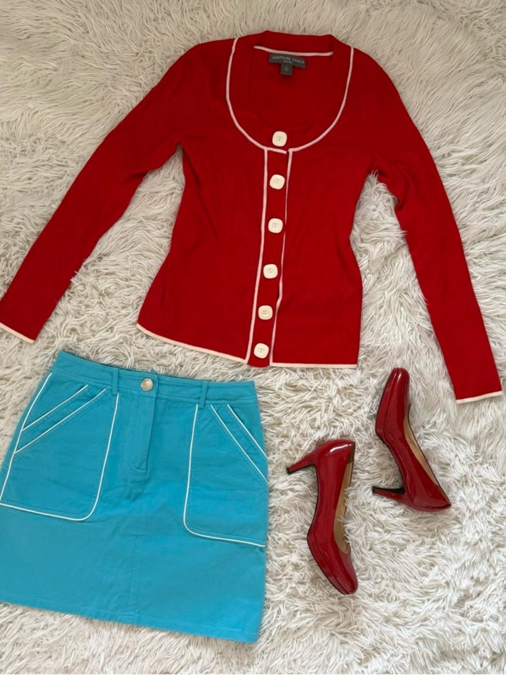 Stella McCartney Turquoise Mini Skirt with White Piping